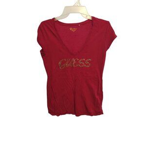 Vintage Y2K Sequin Guess Women's Size Medium Pink Shirt